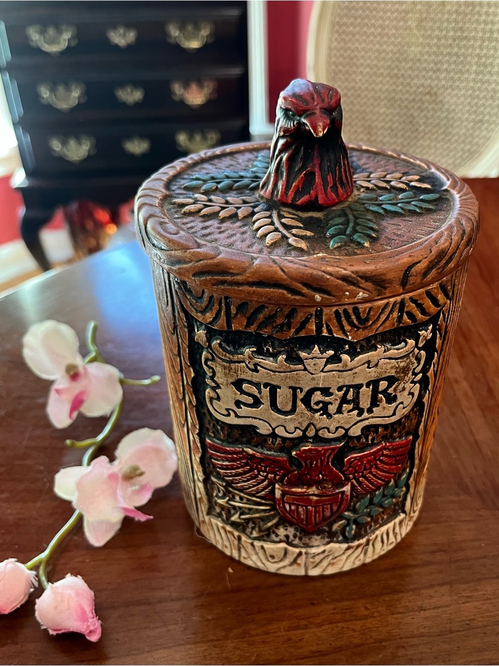 Vintage 1960s Napcoware Patriotic Eagle Ceramic "Sugar" Canister